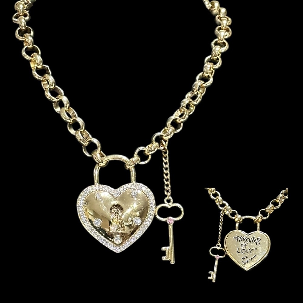 Betsey Johnson RARE Necklace Prisoner of Love Heart Shaped Padlock Pendant & Key